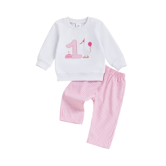 BemeyourBBs Baby First Birthday Outfit Goose Long Sleeve Sweatshirt Plaid Pants