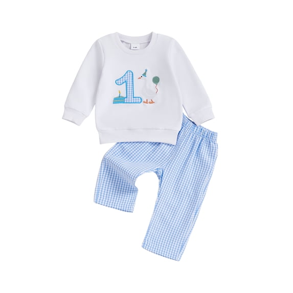 BemeyourBBs Baby First Birthday Outfit Goose Long Sleeve Sweatshirt Plaid Pants