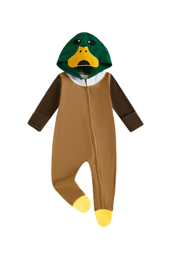 Baby Footies, Long Sleeve Hooded Zipper Closure Duck Jumpsuit
