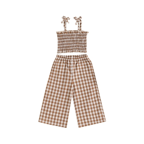 BemeyourBBs Baby Girl 2Pcs Summer Outfits Plaid Print Cami Tops + Pants Set