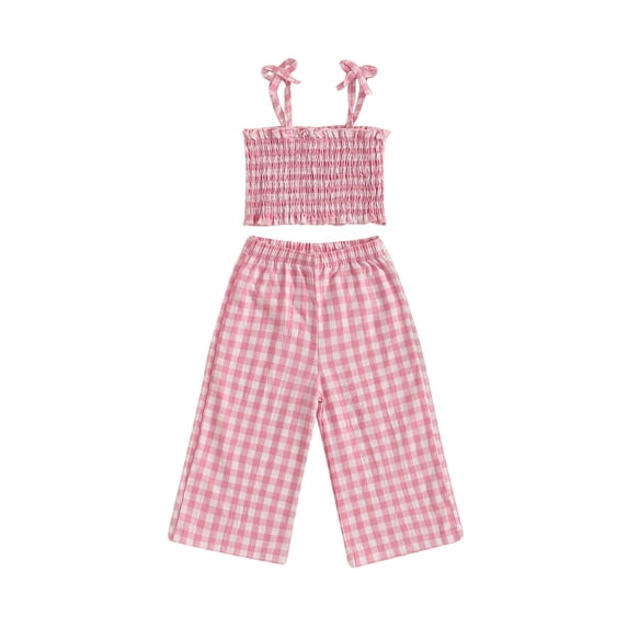 BemeyourBBs Baby Girl 2Pcs Summer Outfits Plaid Print Cami Tops + Pants Set