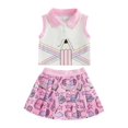 thumbnail image 1 of BemeyourBBs Baby Girl Back to School Outfit Kids Pre Kindergarten Outfits Toddler Baby Girl Summer Clothes Sleeveless Collared Button Tank Vest Tops and Book Pencil Printed Pleated Skirt Set, 1 of 9