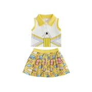 BemeyourBBs Baby Girl Back to School Outfit Kids Pre Kindergarten Outfits Toddler Baby Girl Summer Clothes Sleeveless Collared Button Tank Vest Tops and Book Pencil Printed Pleated Skirt Set