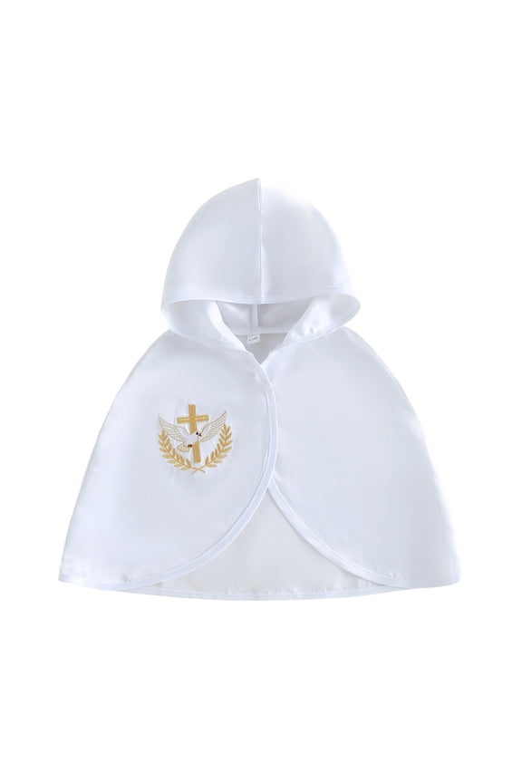 Baby Girl Boy Easter Baptism Outfits Newborn Baby Christening Clothes Baptism Cape Shawl with Hooded Cross Peace Dove Embroidered Hooded Cloak White Poncho