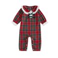 thumbnail image 1 of BemeyourBBs Baby Girl Christmas Jumpsuit Long Sleeve Doll Collar Plaid Romper, 1 of 9