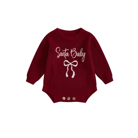 BemeyourBBs Baby Girl Christmas Romper Embroidery Ribbed Infant Winter Sweater
