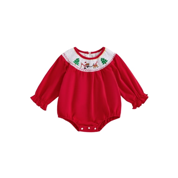 BemeyourBBs Baby Girl Christmas Romper Long Sleeve Tree Embroidery Jumpsuit