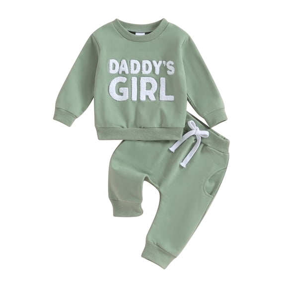 BemeyourBBs Baby Girl Daddy's Girl Outfits Fuzzy Letter Embroidery Long Sleeve Sweatshirt Pocket Pants Set Toddler Spring Fall Winter Clothes