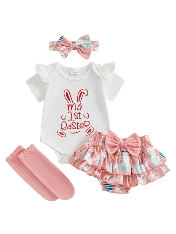 Baby Girl Easter Outfit My First Easter Romper Bunny Ruffle Skirt Set Dress Headband Socks Newborn Cute Spring Summer Clothes