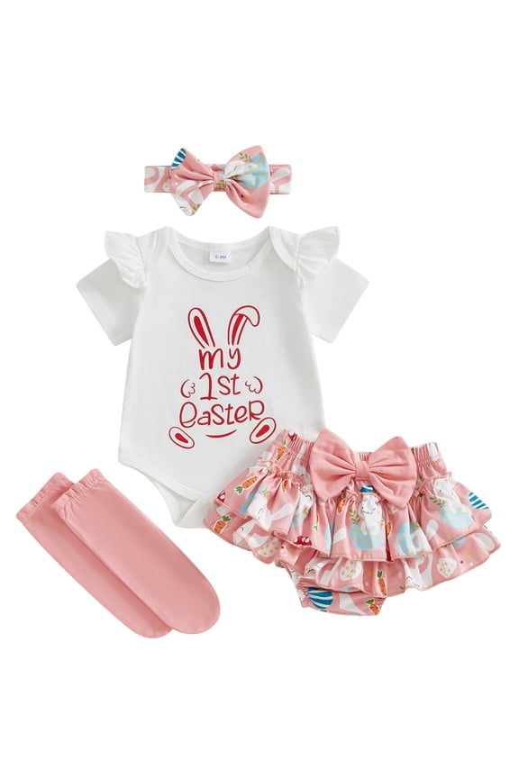 Baby Girl Easter Outfit My First Easter Romper Bunny Ruffle Skirt Set Dress Headband Socks Newborn Cute Spring Summer Clothes