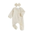thumbnail image 1 of BemeyourBBs Baby Girl Fall Footies and Headband 2 Pcs Set Plaid Long Sleeve Romper, 1 of 9