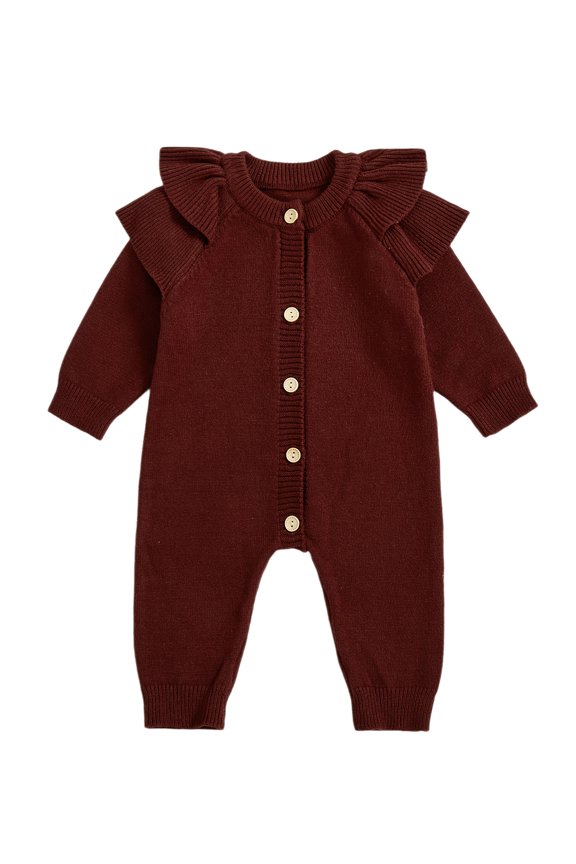 Baby Girl Fall Knitted Romper Button Down Long Sleeve Jumpsuit