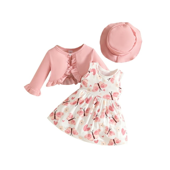BemeyourBBs Baby Girl Fall Outfits Sunflower Dress + Long Sleeve Cardigan+ Hat