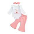 thumbnail image 1 of BemeyourBBs Baby Girl First Birthday Outfit 1st Birthday Clothes Letter Cake Embroidery Long Sleeve Romper with Flare Pants Set and Headband, 1 of 9
