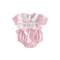 thumbnail image 1 of BemeyourBBs Baby Girl First Birthday Outfit 1st Years Old Birthday Clothes Baby Girl Summer Stripe Bubble Romper Letter Bow Embroidery Doll Collar Short Sleeve Bodysuit with Bow, 1 of 9
