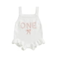 thumbnail image 1 of BemeyourBBs Baby Girl First Birthday Outfit 1st Years Old Clothes Knit Romper Overalls Sleeveless Number Letter Bow Embroidery Sweater Romper Bodysuit Playsuit Spring Summer Fall Clothing, 1 of 9
