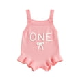 thumbnail image 1 of BemeyourBBs Baby Girl First Birthday Outfit 1st Years Old Clothes Knit Romper Overalls Sleeveless Number Letter Bow Embroidery Sweater Romper Bodysuit Playsuit Spring Summer Fall Clothing, 1 of 9