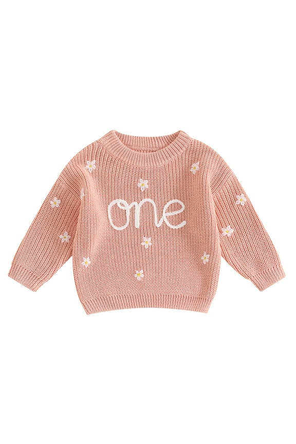 Baby Girl First Birthday Outfit One Embroidery Sweater Pullover Oversized Knit 1st Birthday Winter Cute Clothes