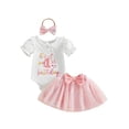 thumbnail image 1 of BemeyourBBs Baby Girl First Birthday Outfit One Years Old 1st Birthday Clothes Letter Puff Sleeve Romper Cupcake Tulle Skirt Set Bow Headband, 1 of 9