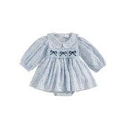 BemeyourBBs Baby Girl Floral Romper Dress Long Sleeve Smocked Bow Jumpsuits