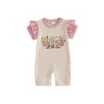 thumbnail image 1 of BemeyourBBs Baby Girl God Is Good All the Time Outfit Newborn Baby Girl Spring Summer Fall Christening Clothes Waffled Romper Ruffle Sleeve Letters and Floral Embroidery One Pieces Jumpsuit, 1 of 9