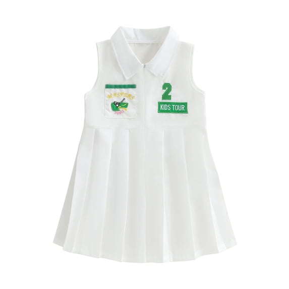 BemeyourBBs Baby Girl Golf Dress Sleeveless Lapel Collar Embroidery Pleated Dress