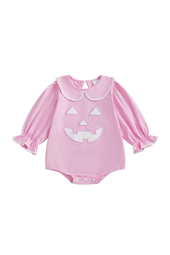 Baby Girl Halloween Bodysuit Long Sleeve Doll Collar Pumpkin Romper