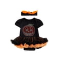 thumbnail image 1 of BemeyourBBs Baby Girl Halloween Set Rhinestone Pumpkin Tulle Romper Dress Headband, 1 of 9