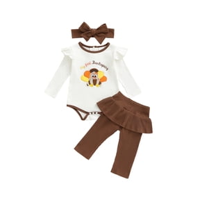 BemeyourBBs Baby Girl My First Thanksgiving Outfits Turkey Embroidery Romper Pants Headband Clothes Set