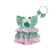 thumbnail image 1 of BemeyourBBs Baby Girl Outfit, Fly Sleeve Golf Court Plaid Layered Romper Hairband, 1 of 9
