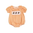 thumbnail image 1 of BemeyourBBs Baby Girl Plaid Romper Round Neck Short Sleeve Bubble Ruffle Jumpsuit, 1 of 9