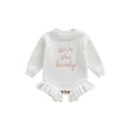 thumbnail image 1 of BemeyourBBs Baby Girl Sweater Romper Spring Fall Winter Clothes Letter Embroidery Round Neck Long Sleeve Ruffled Knit Jumpsuit, 1 of 9