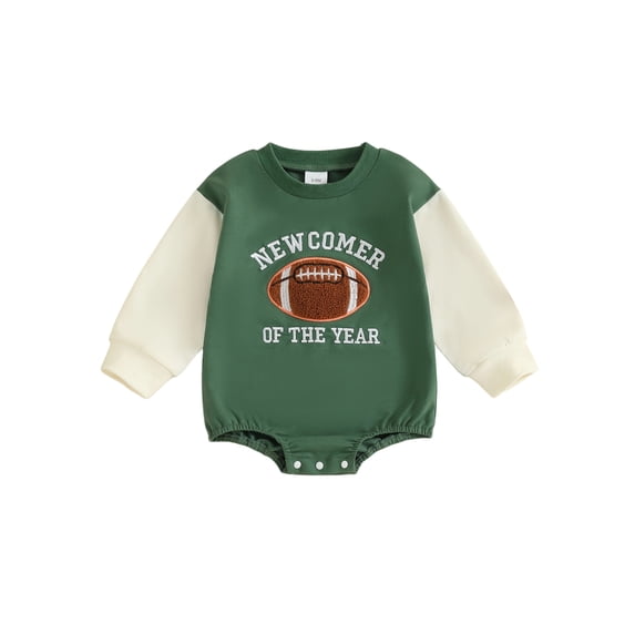 BemeyourBBs Baby Girls Boy Football Outfits Bubble Romper Sweatshirt Rubby Embroidery Long Sleeve Bodysuit Newborn Spring Fall Winter Going Home Outfit