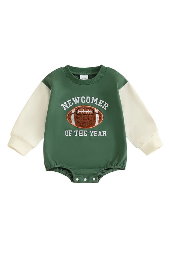 Baby Girls Boy Football Outfits Bubble Romper Sweatshirt Rubby Embroidery Long Sleeve Bodysuit Newborn Spring Fall Winter Going Home Outfit