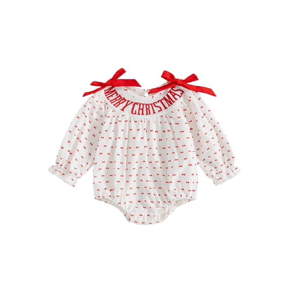 BemeyourBBs Baby Girls Christmas Romper, Long Sleeve Crew Neck Embroidery Bodysuit