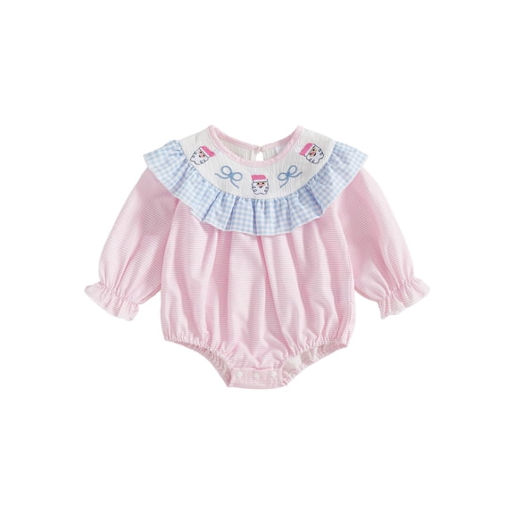 BemeyourBBs Baby Girls Christmas Romper, Long Sleeve Crew Neck Embroidery Bodysuit