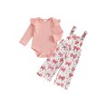 thumbnail image 1 of BemeyourBBs Baby Girls Clothing Set Long Sleeve Ribbed Romper with Print Overalls, 1 of 9