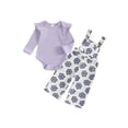 thumbnail image 1 of BemeyourBBs Baby Girls Clothing Set Long Sleeve Ribbed Romper with Print Overalls, 1 of 9