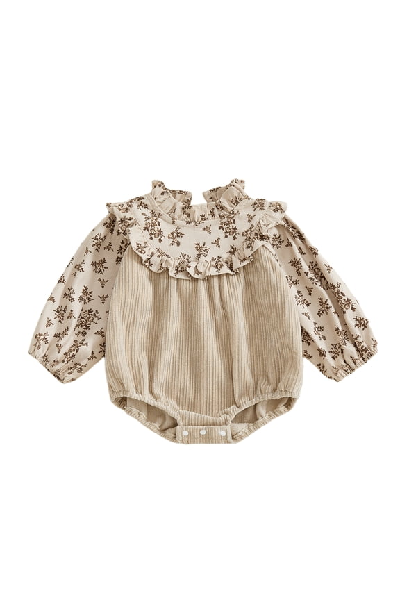 Baby Girls Fall Romper Floral Long Sleeve Ruffled Jumpsuit