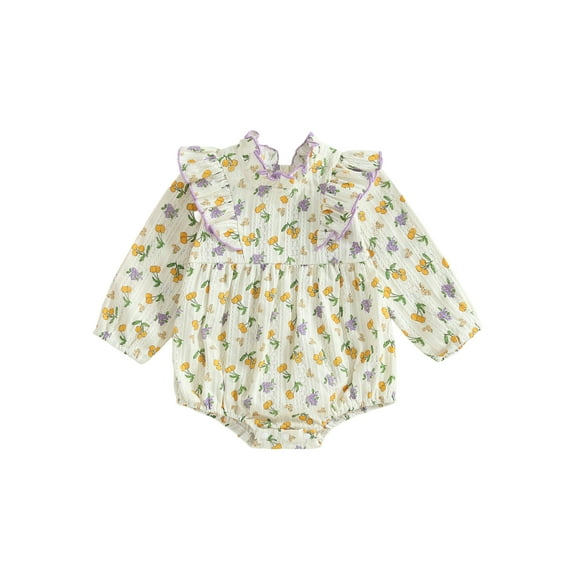 BemeyourBBs Baby Girls Fall Romper Floral Print Long Sleeve Bubble Jumpsuit