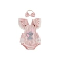 thumbnail image 1 of BemeyourBBs Baby Girls First Birthday Goose Outfit 1st Years Old Birthday Clothes Summer Romper Overalls Cute Goose Elephant Embroidery Flutter Sleeves Jumpsuit Playsuit and Headband Set, 1 of 9