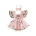 thumbnail image 1 of BemeyourBBs Baby Girls First Birthday Outfit 1st Birthday Party Dress Newborn Fairy Tulle Tutu Romper Dress Fly Sleeve Floral Embroidery Bodysuit Princess Party Cake Smash Dresses Headband, 1 of 9