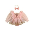 thumbnail image 1 of BemeyourBBs Baby Girls First Birthday Outfit 1st Birthday Party Dress Newborn Fairy Tulle Tutu Romper Dress Long Sleeve Floral Embroidery Bodysuit Cake Smash Dresses, 1 of 9