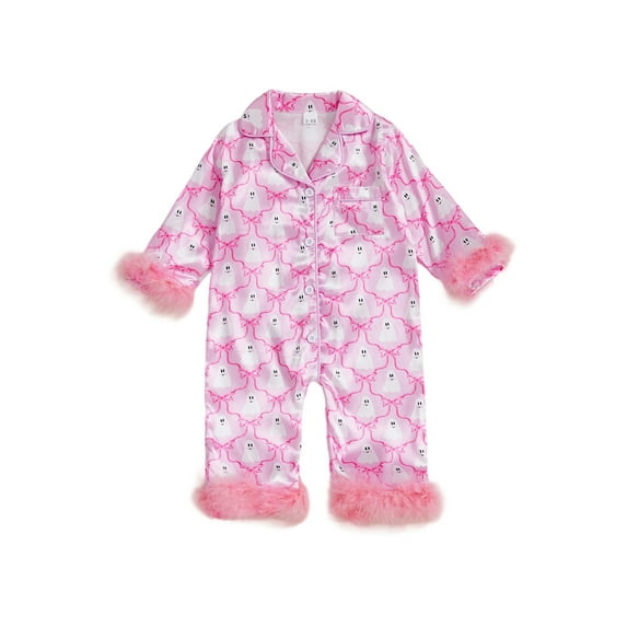 BemeyourBBs Baby Girls Halloween Pajamas Pumpkin/Ghost Print Button up Jumpsuit