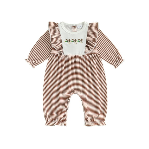 BemeyourBBs Baby Girls Romper Apple/Duck Embroidery Striped Long Sleeve Jumpsuits