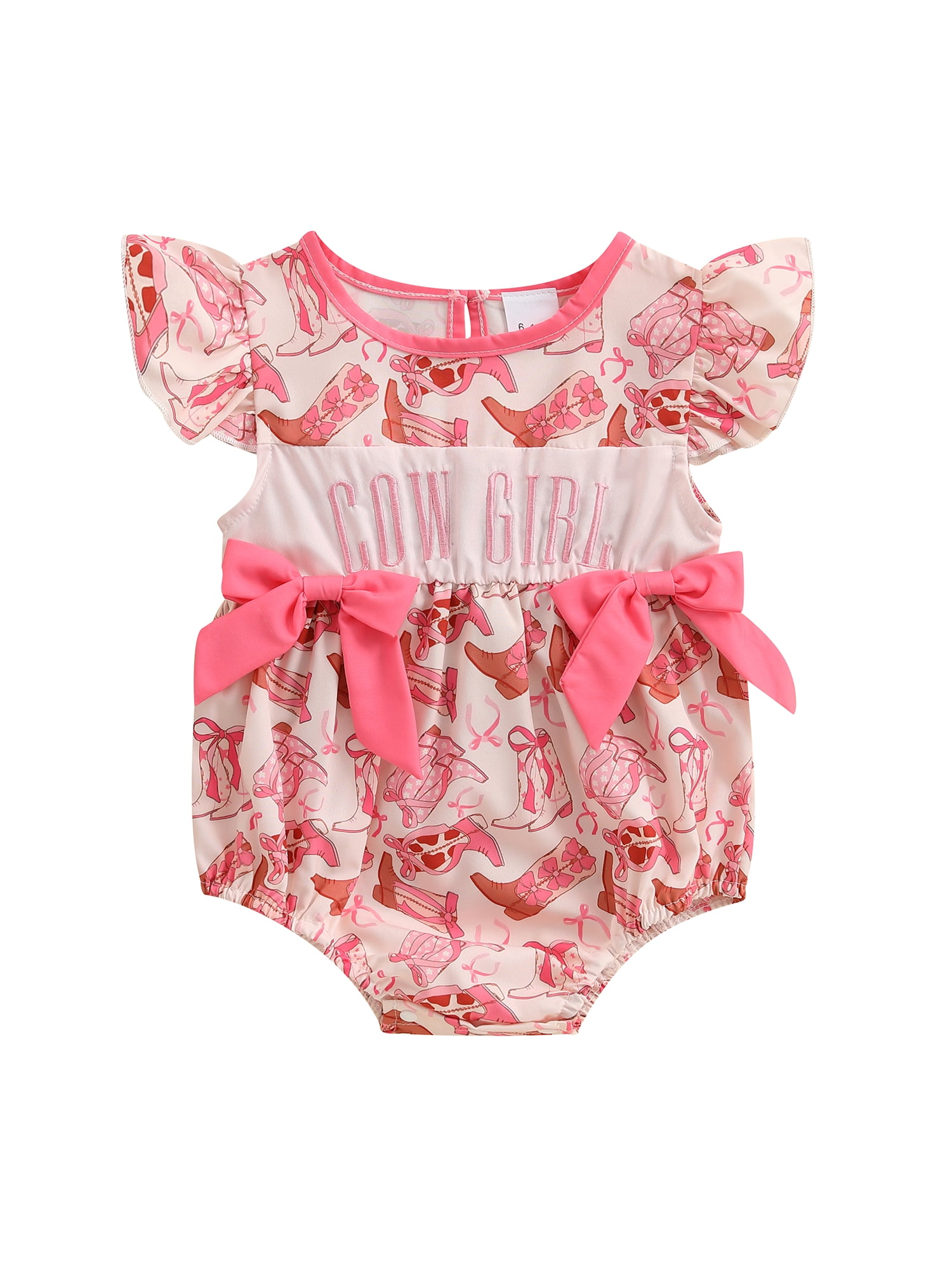 BemeyourBBs Baby Girls Romper, Fly Sleeve Crew Neck Bows Boots Print ...