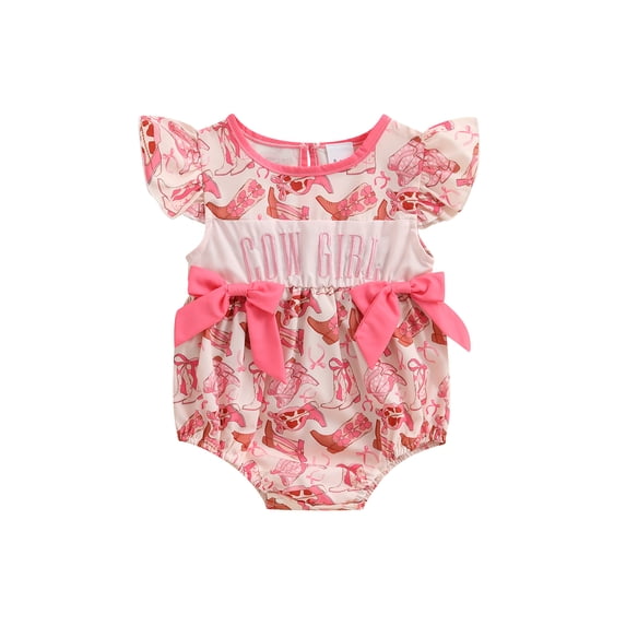 BemeyourBBs Baby Girls Romper, Fly Sleeve Crew Neck Bows Boots Print Bodysuit