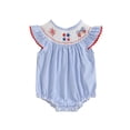 thumbnail image 1 of BemeyourBBs Baby Girls Romper, Fly Sleeve Stripes Embroidery Stars Bow Bodysuit, 1 of 9