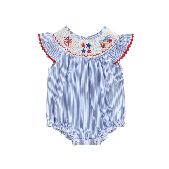 BemeyourBBs Baby Girls Romper, Fly Sleeve Stripes Embroidery Stars Bow Bodysuit