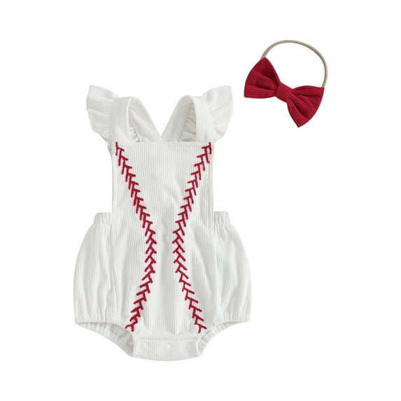 BemeyourBBs Baby Girls Summer Romper Baseball Embroidery Jumpsuit and Headband